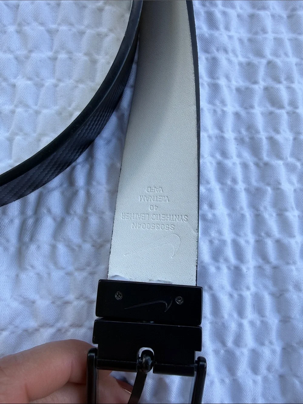Nike Black Textured Belt with White Interior and Gloss Buckle